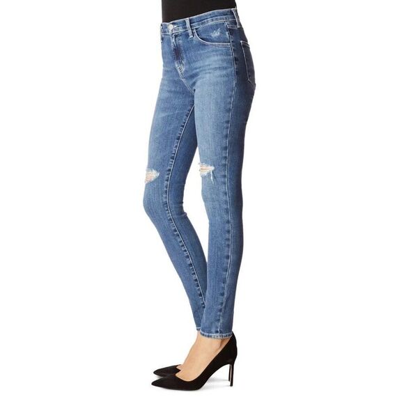 J Brand Maria High Rise Skinny Destructed Jeans Womens 27 Medium Wash Motion - Picture 3 of 4